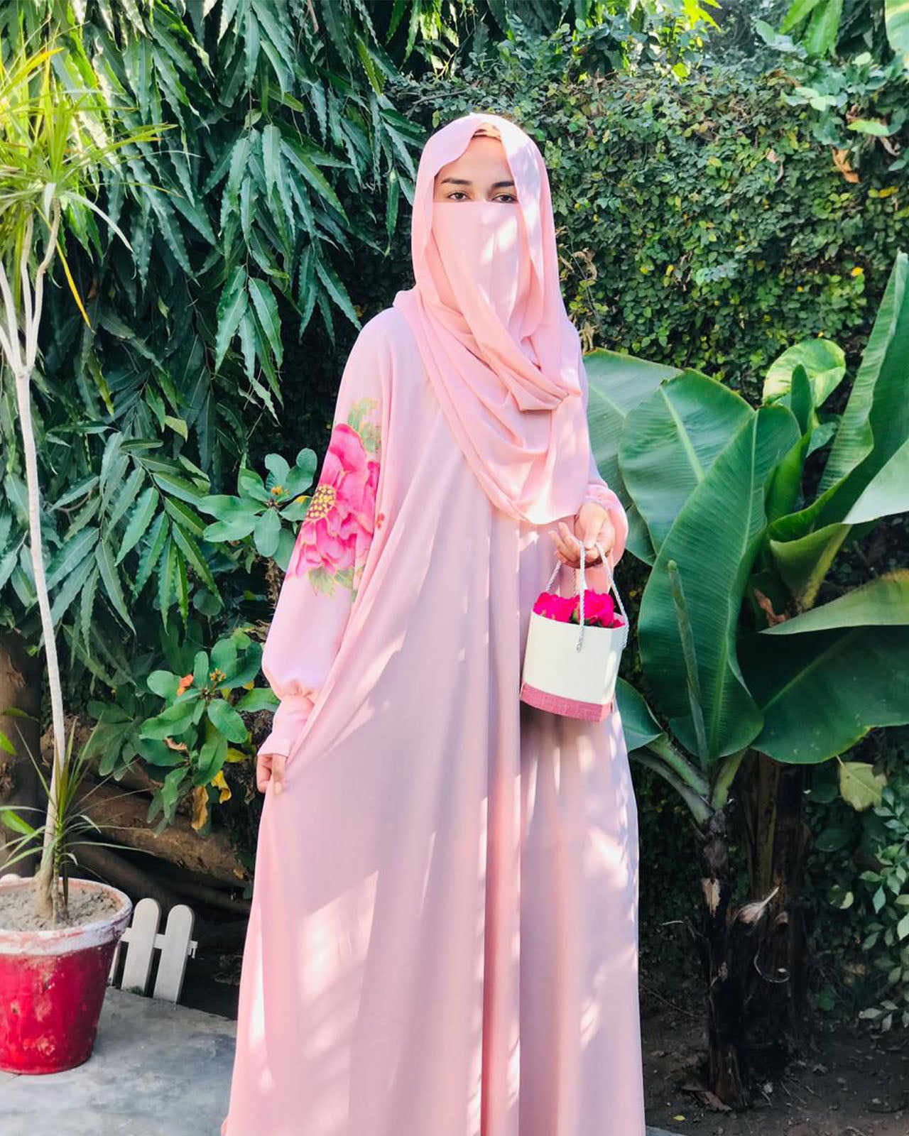 Blush Bloom Hand-Painted Abaya