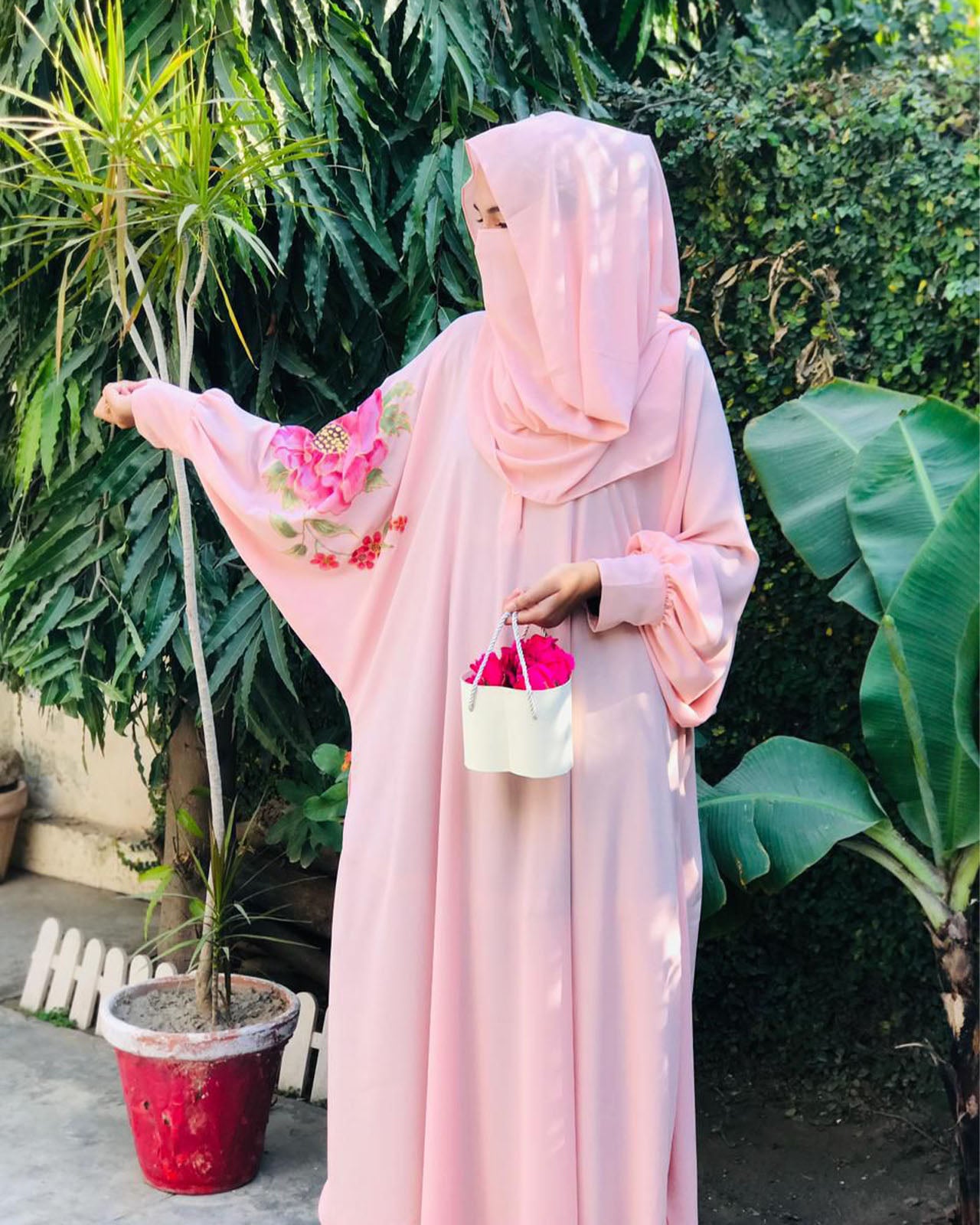 Blush Bloom Hand-Painted Abaya