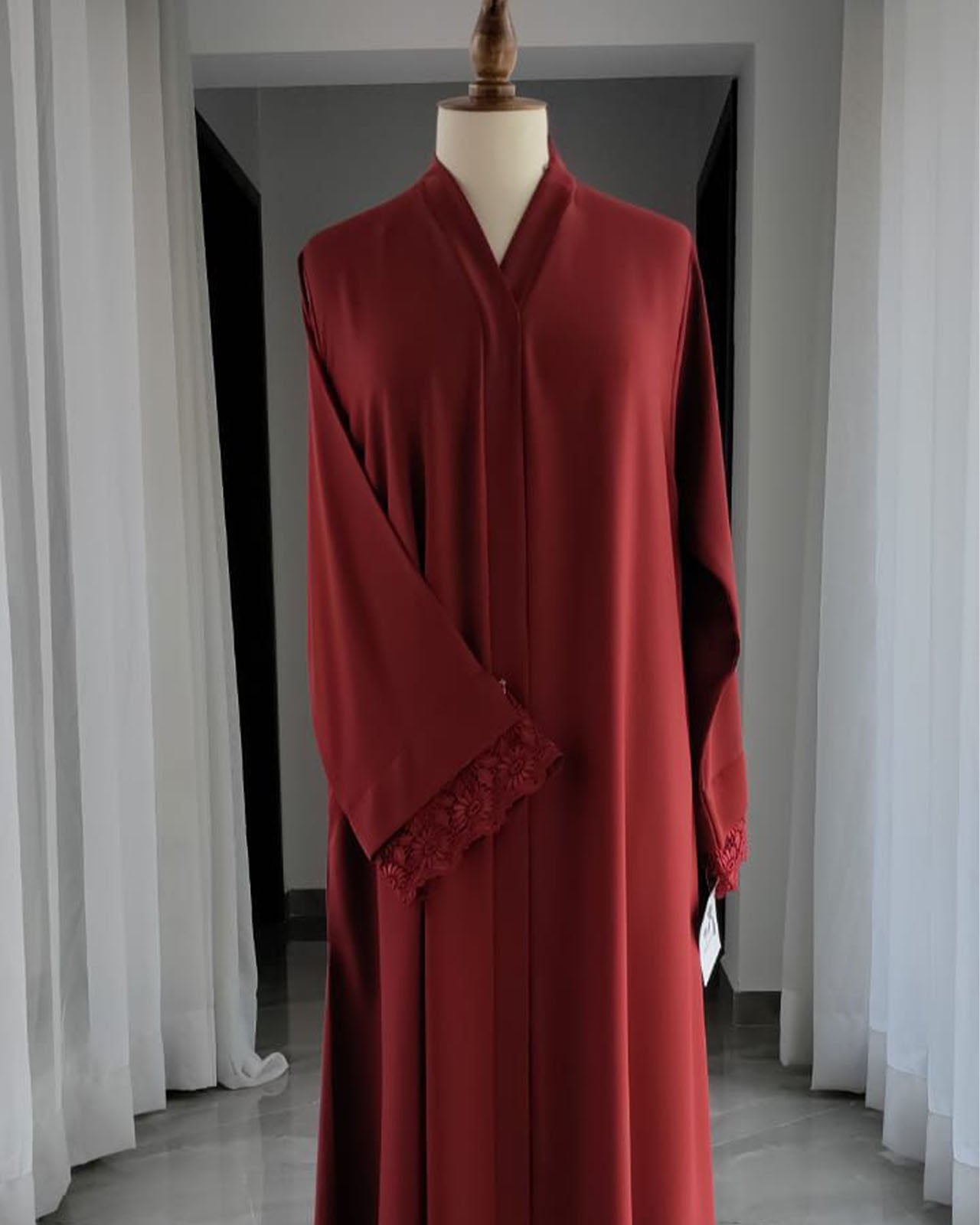 Camel Beige Embellished Abaya with Ruffled Sleeves