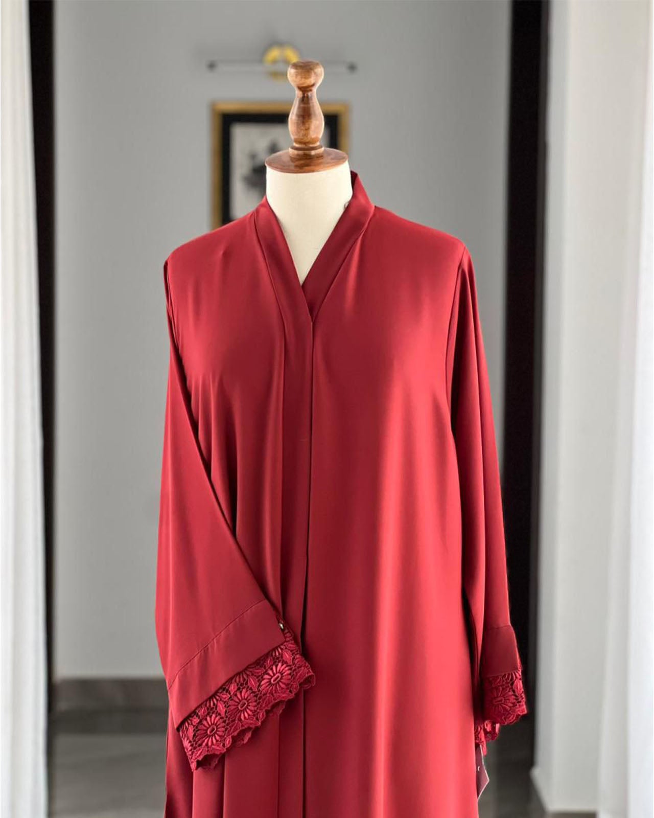 Camel Beige Embellished Abaya with Ruffled Sleeves