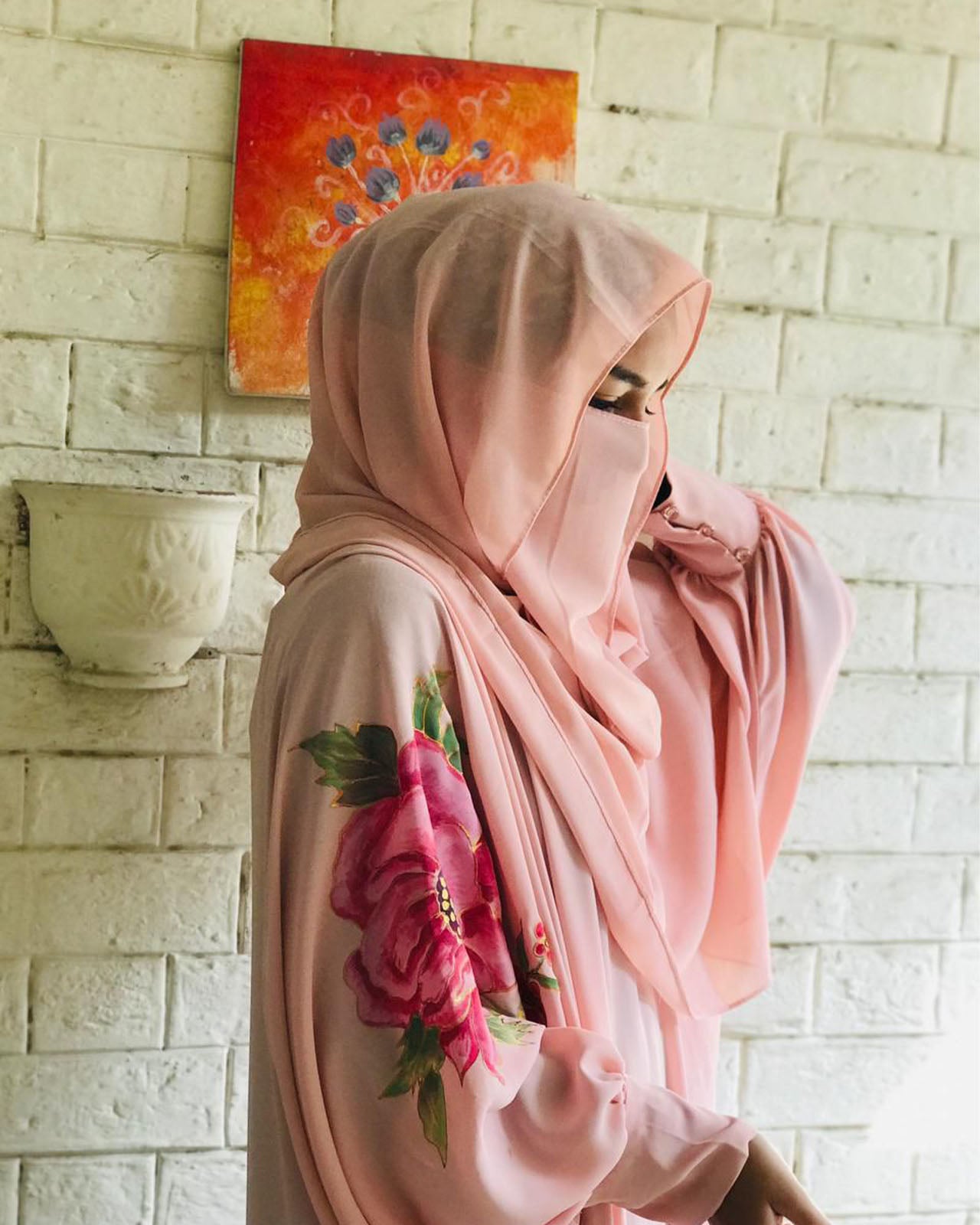 Blush Bloom Hand-Painted Abaya