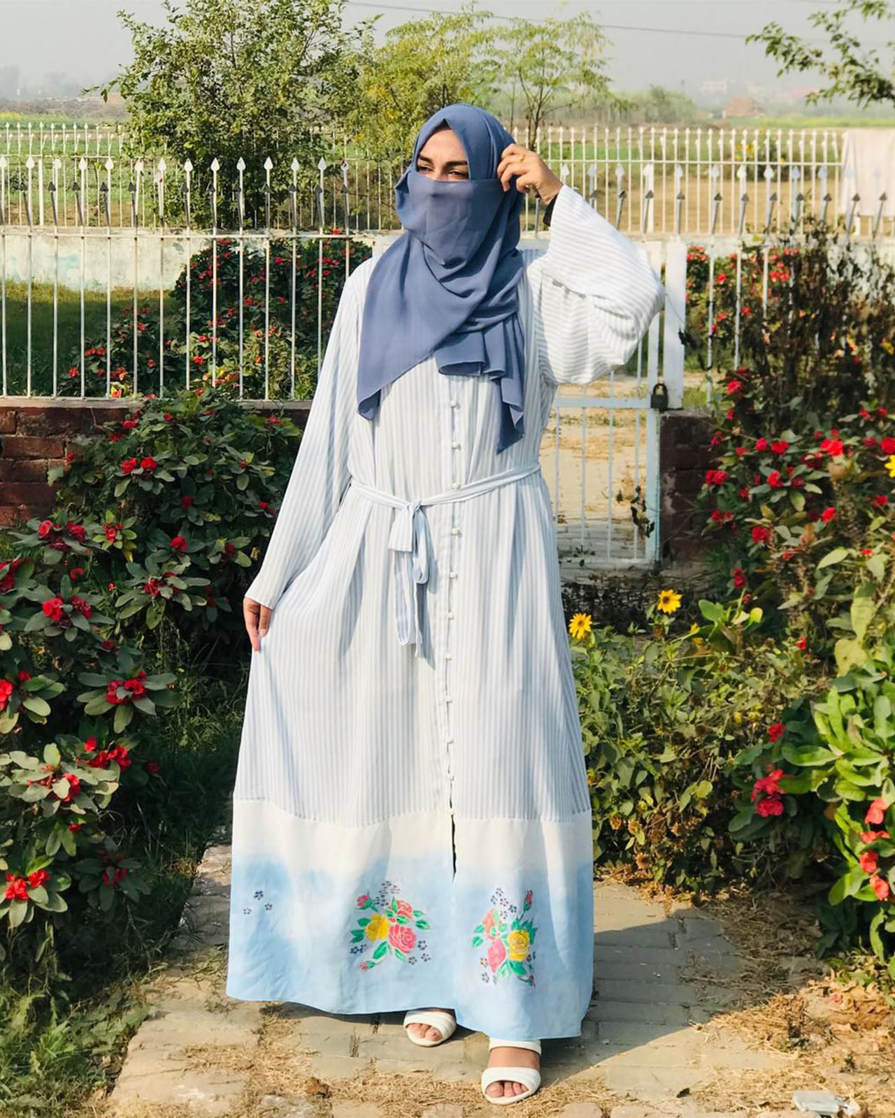 Sky Bloom Embroidered Abaya