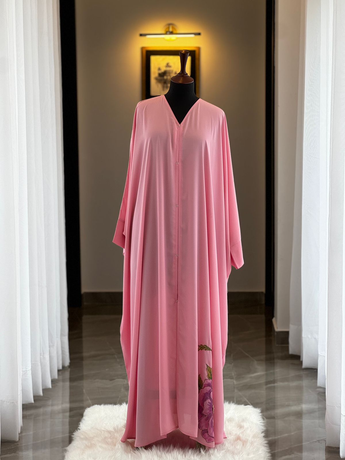 Classic Pink Hand-Painted Abaya